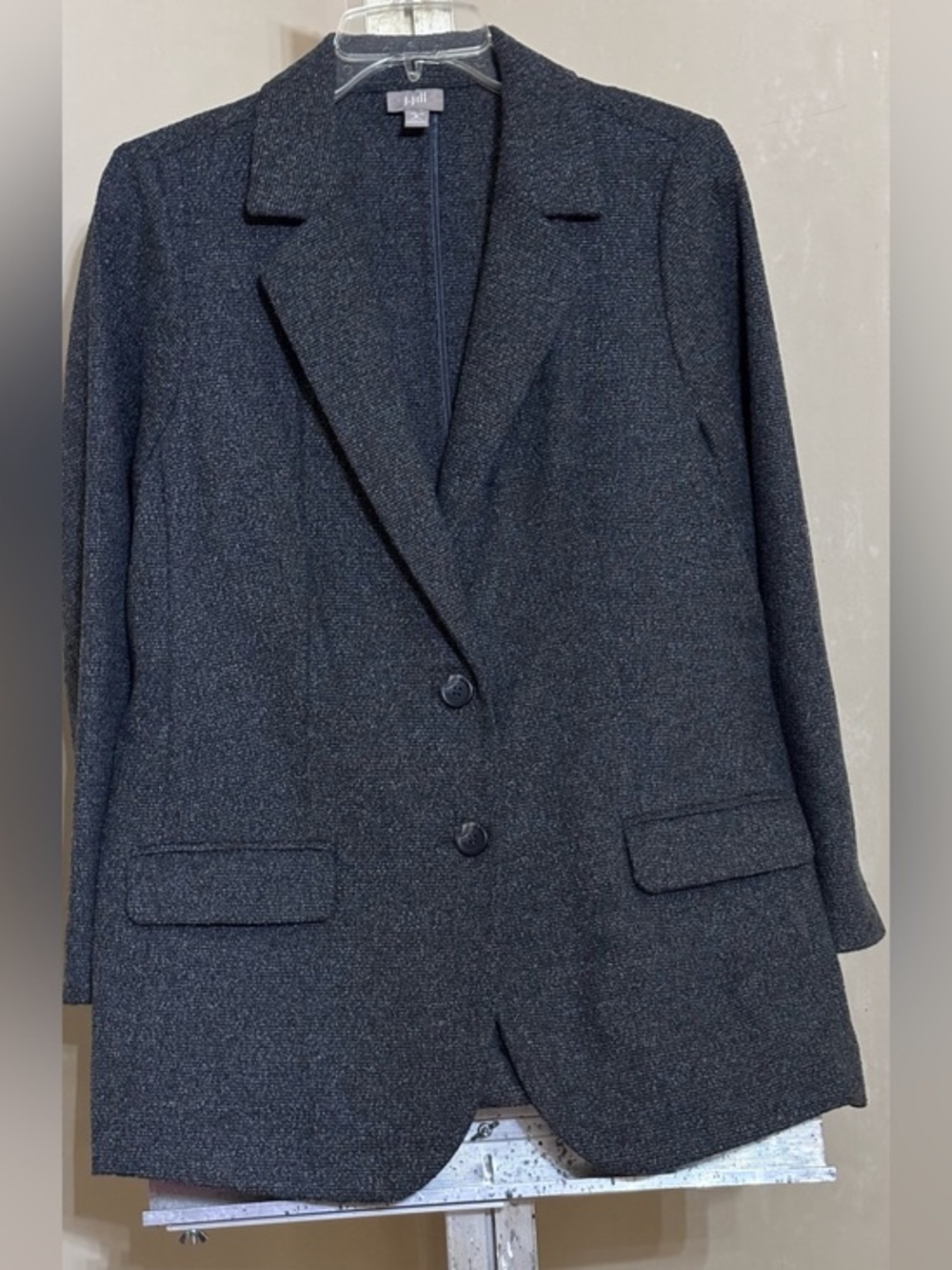 J. Jill Stretch Tweed Dark Charcoal Gray Blazer Sz M